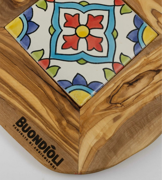 Sottopentola in legno d'ulivo e ceramica